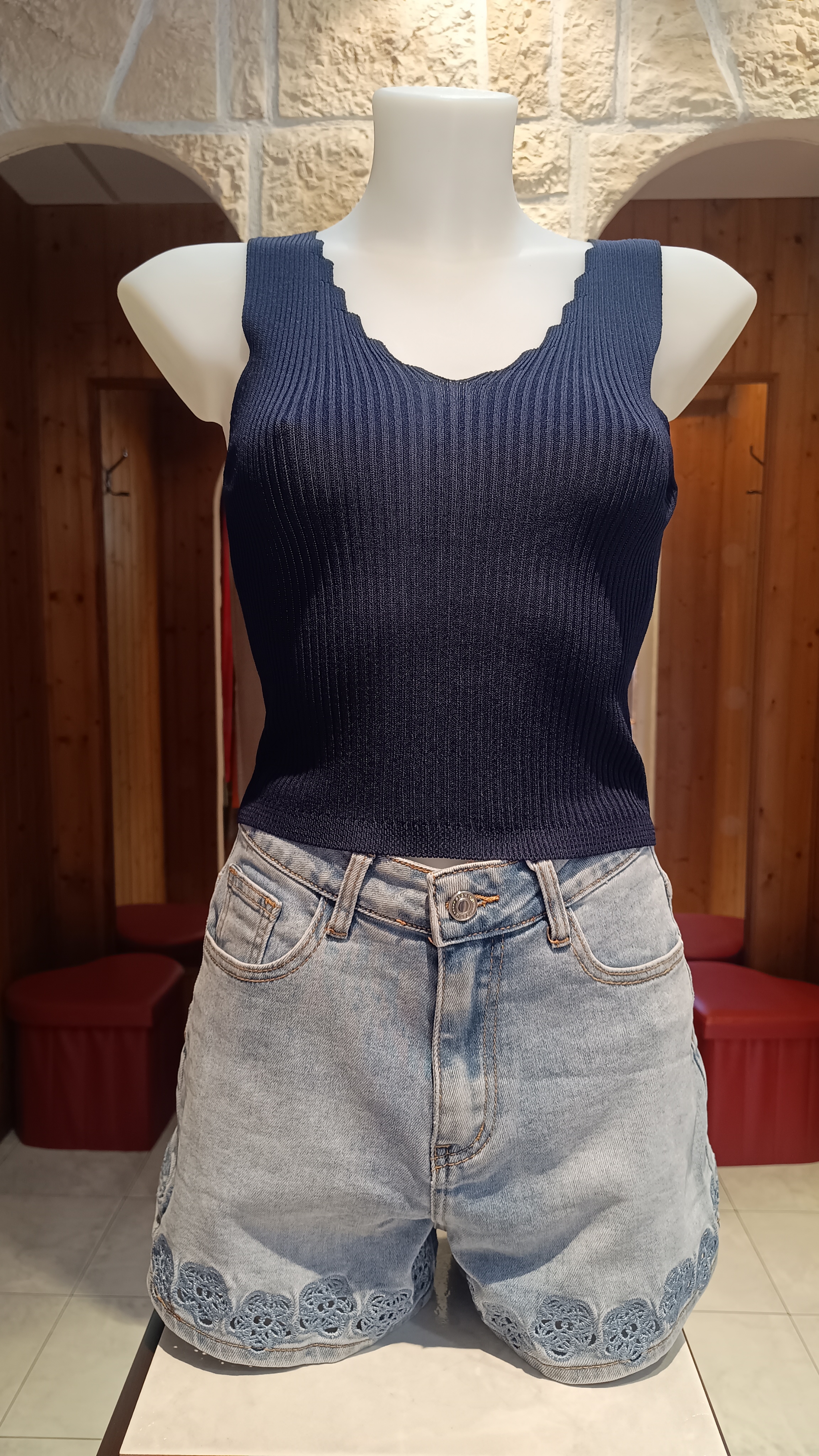 Crop top noeuds bleu marine