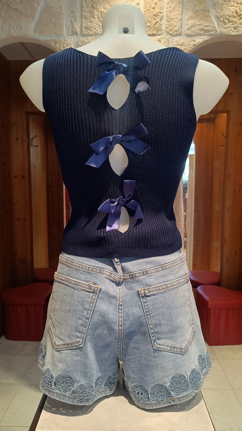 Crop top noeuds bleu marine Crop top noeuds bleu marine