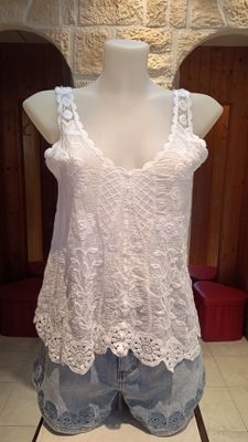 Débardeur coton brodé blanc