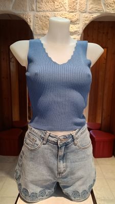 Crop top noeuds bleu jean 