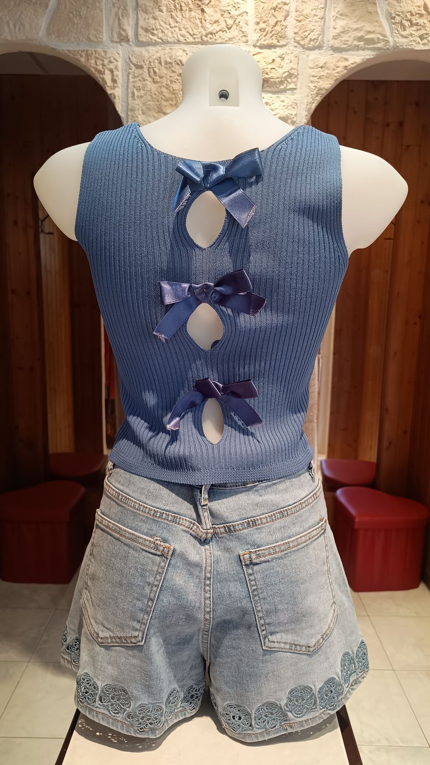 Crop top noeuds bleu jean Crop top noeuds bleu jean