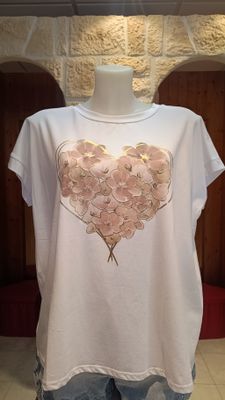 T-shirt Coeur fleuri rose poudré 