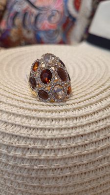 Bague multi pierres strass caramel 