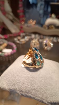 Bague multi pierres strass turquoise