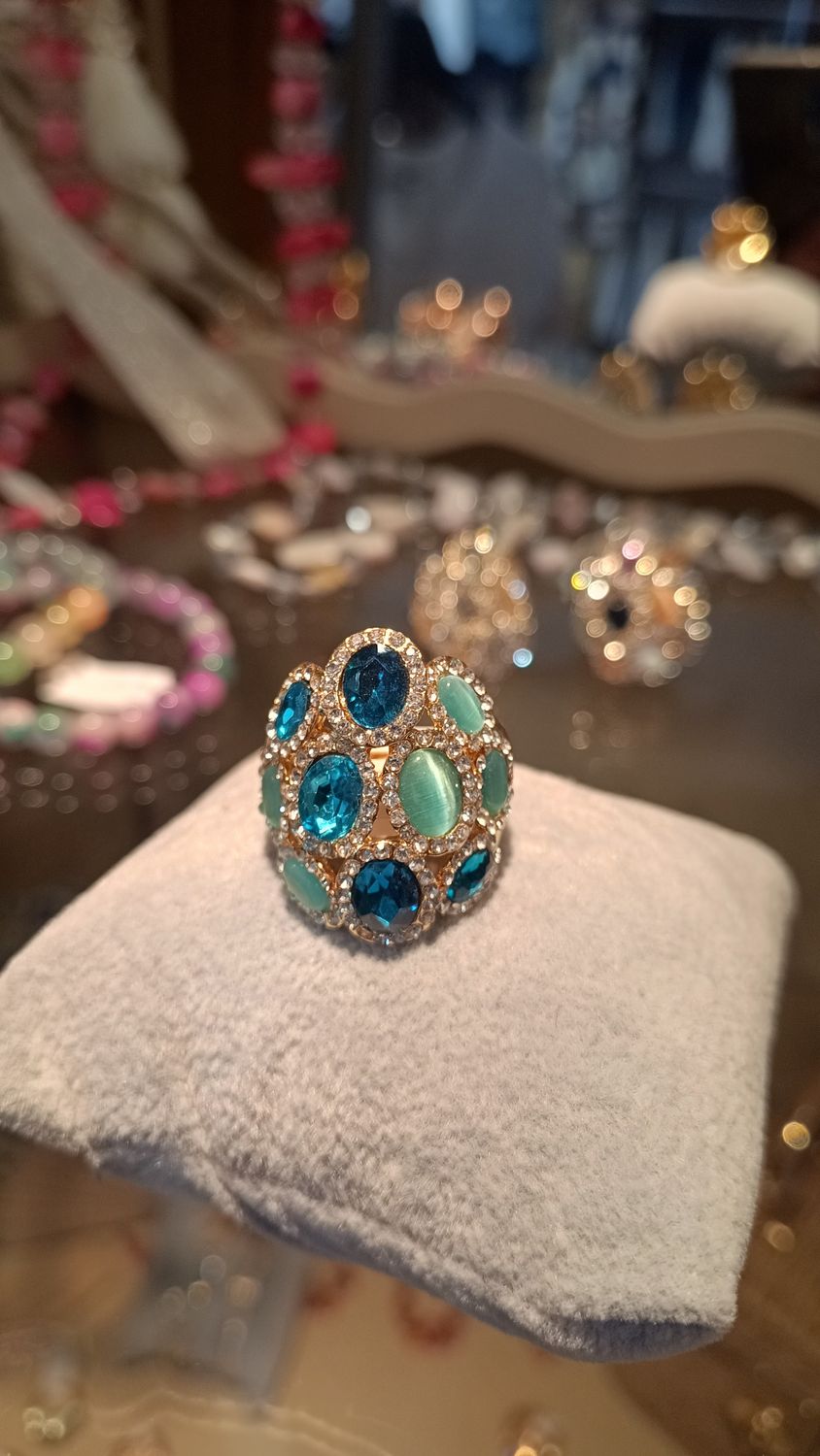 Bague multi pierres strass turquoise 