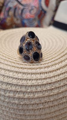 Bague multi pierres strass bleu
