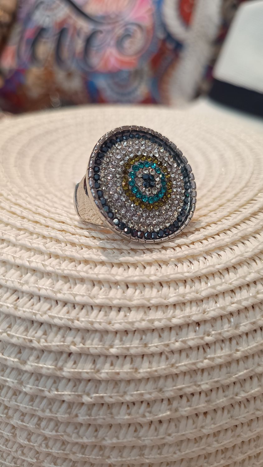 Bague Vintage strass vert / blanc 