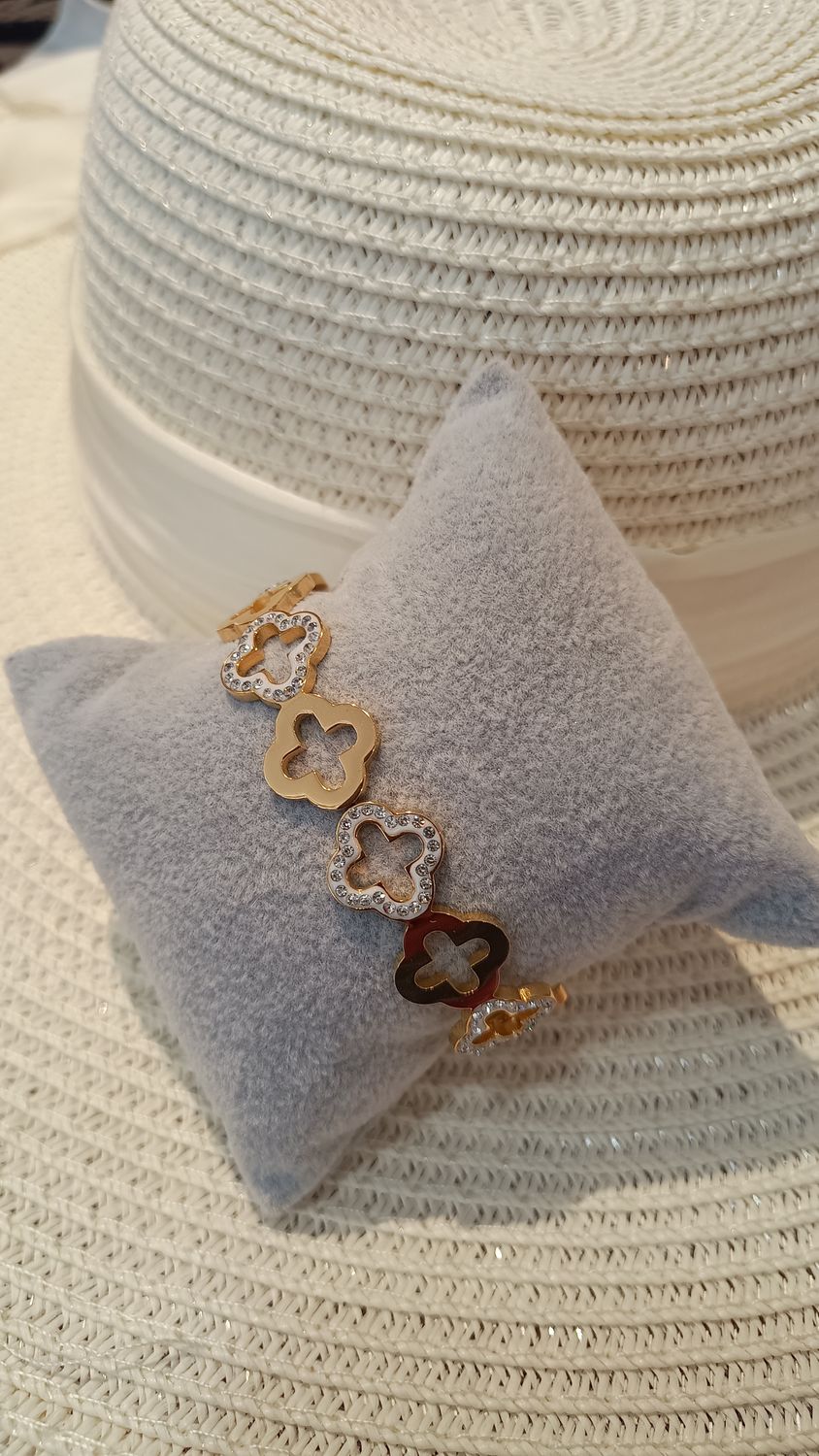 Bracelet Trefle strass doré Bracelet Trefle strass doré