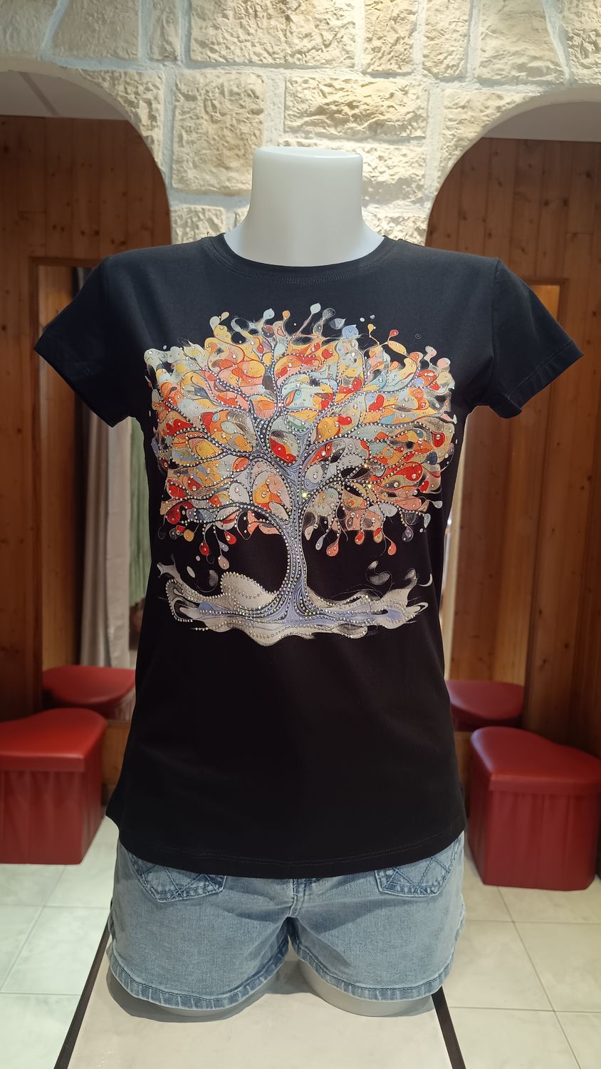 T-shirt Arbre multicolore noir