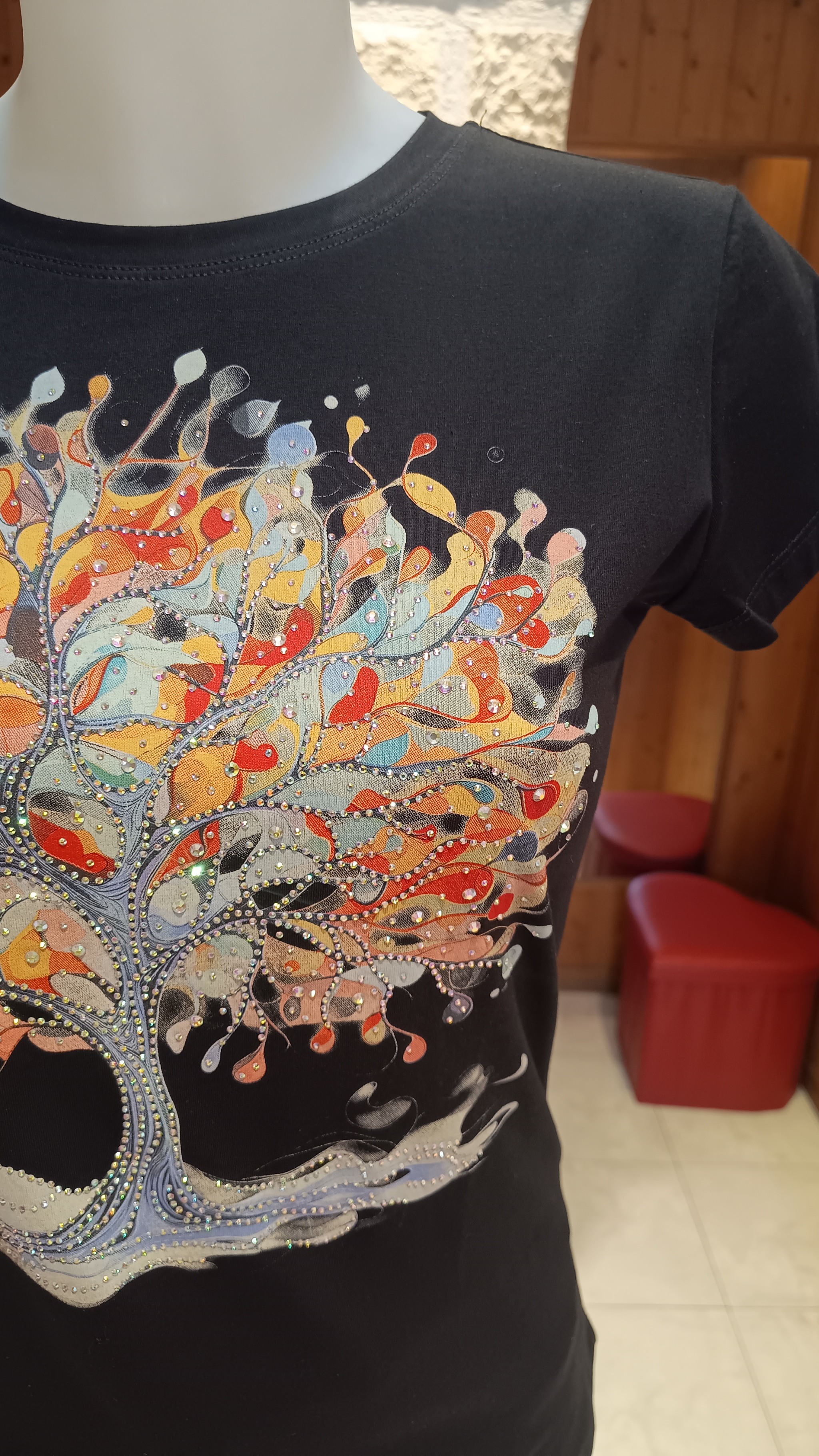T-shirt Arbre multicolore noir