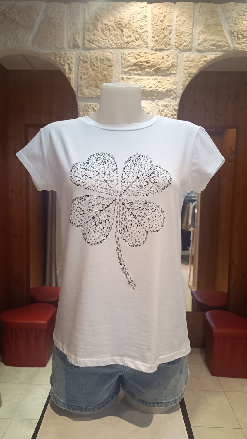 T-shirt Trèfle strass blanc T-shirt Trèfle strass blanc