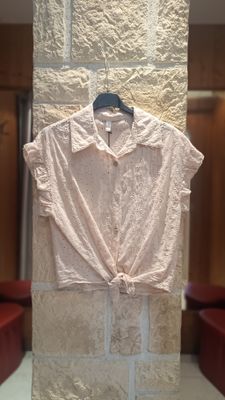 Chemisier brodé rose poudré