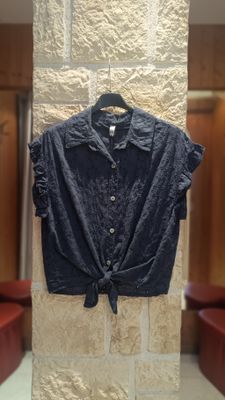 Chemisier brodé bleu marine 