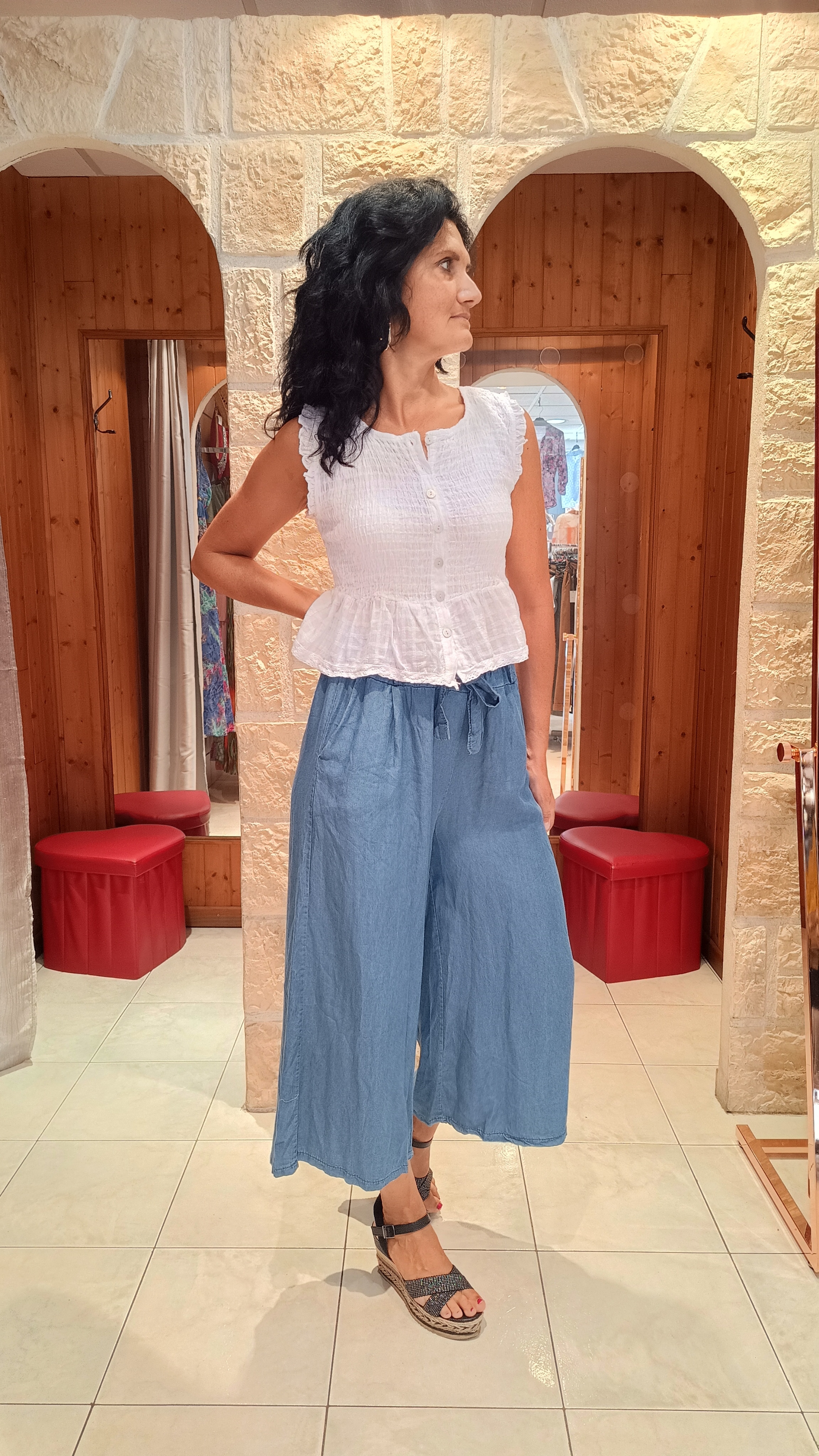 Pantalon fluide ceinture jean
