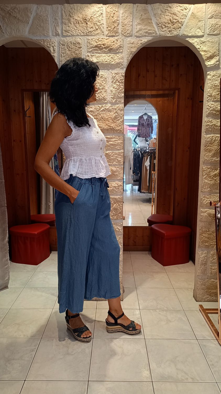 Pantalon fluide ceinture jean Pantalon fluide ceinture jean