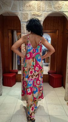 Robe bretelle multicolore rose 