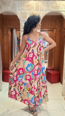 Robe bretelle multicolore rose 