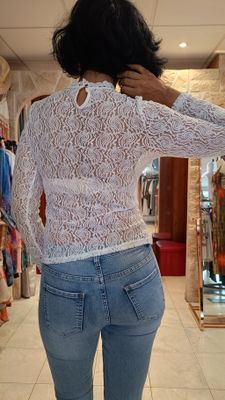 Blouse dentelle transparente blanc 