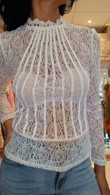 Blouse dentelle transparente blanc 