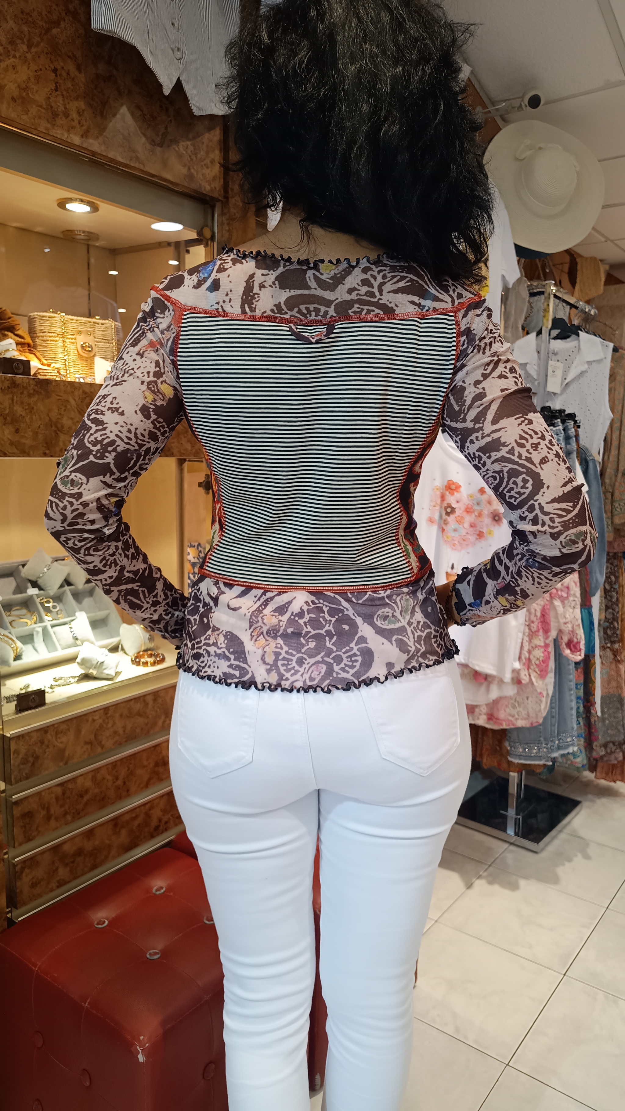 Blouse Lulu en tulle imprimé & rayures contrastées - esprit patchwork noir