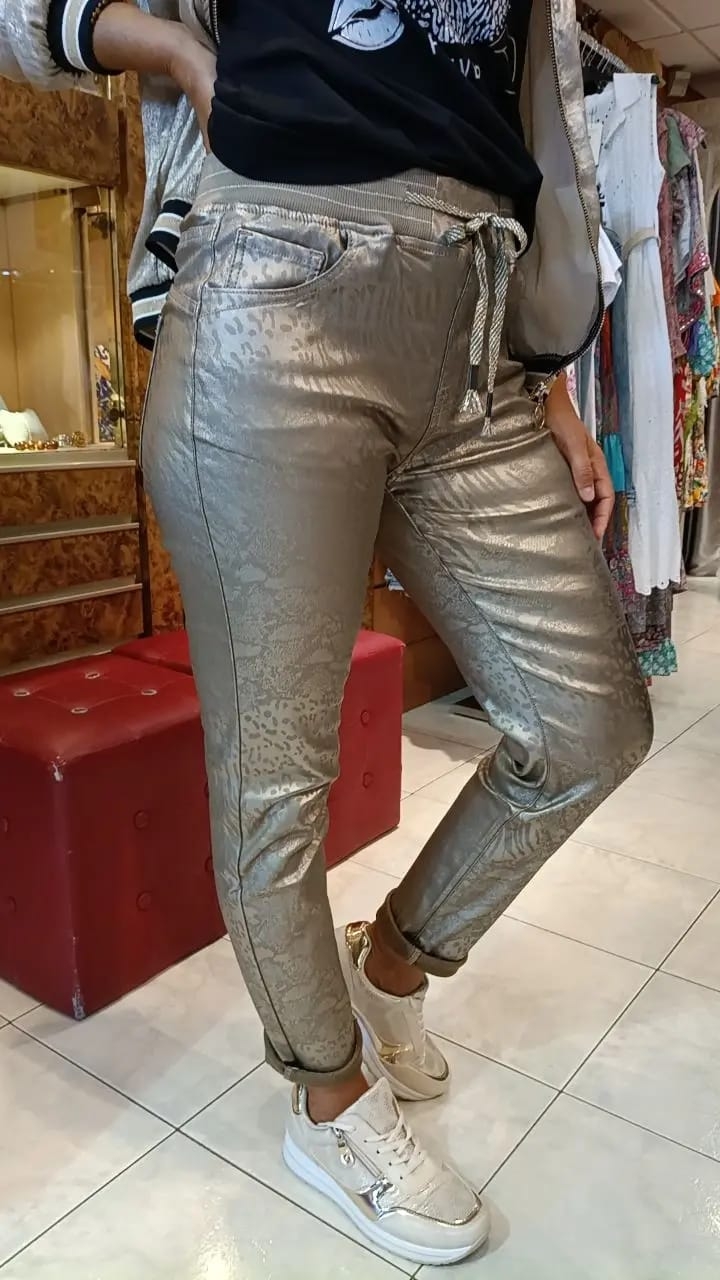 Jogger huilé doré Animalier - imprimé python