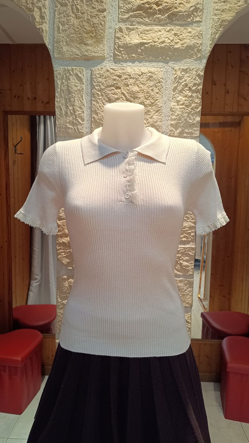 Pull Polo côtelé crème 