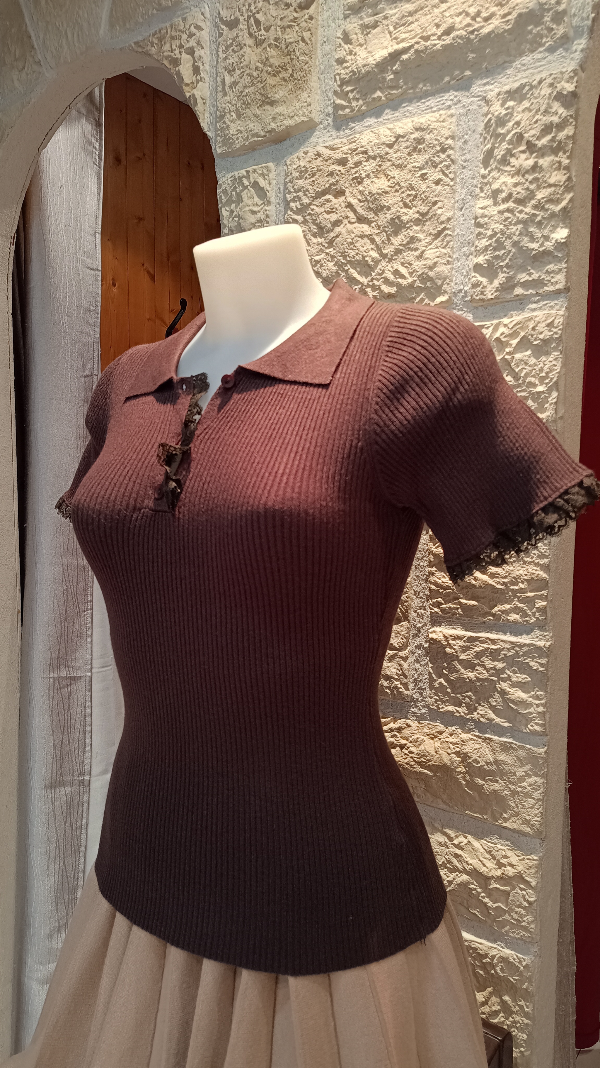 Pull Polo côtelé chocolat