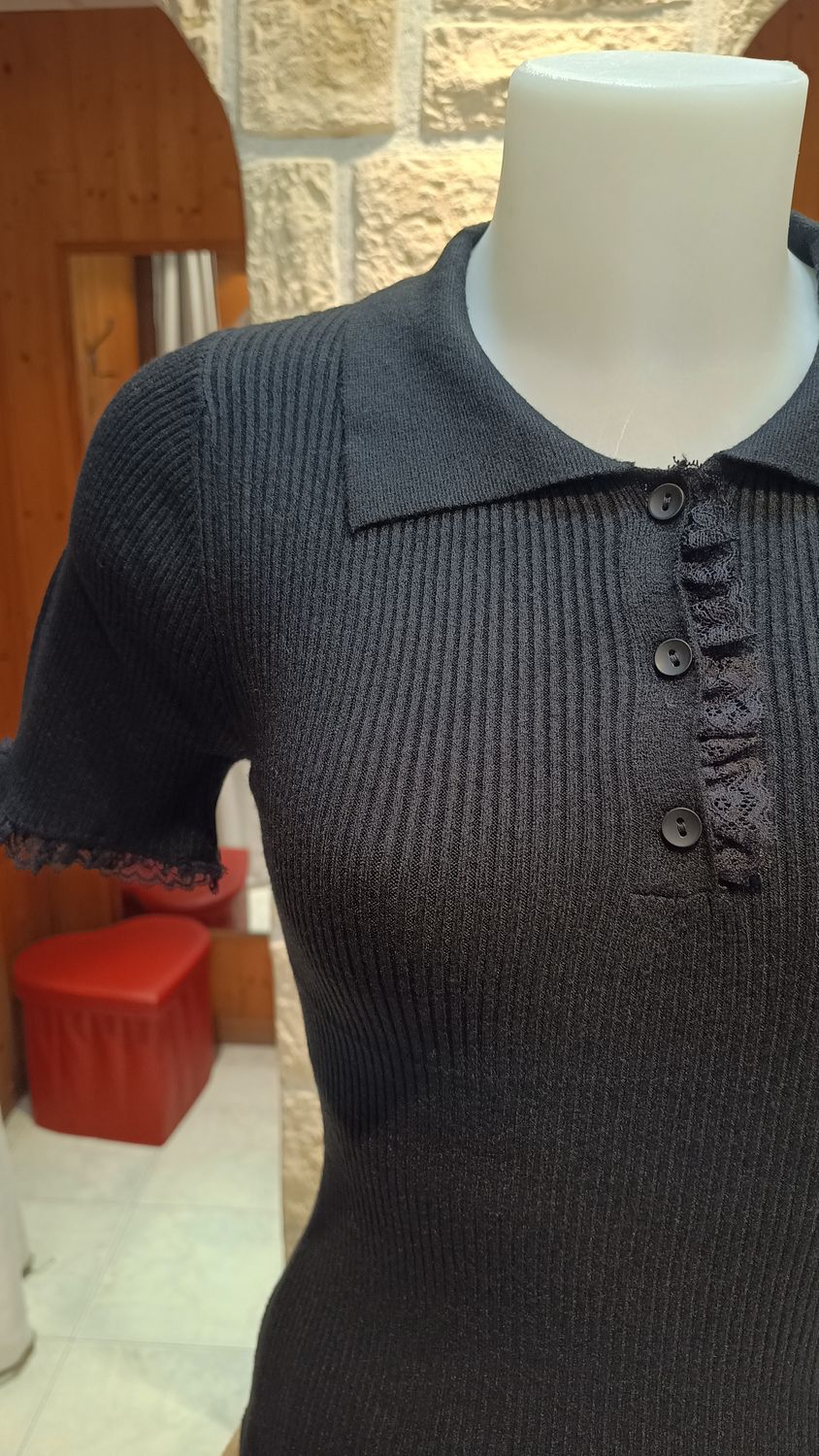 Pull Polo côtelé noir 