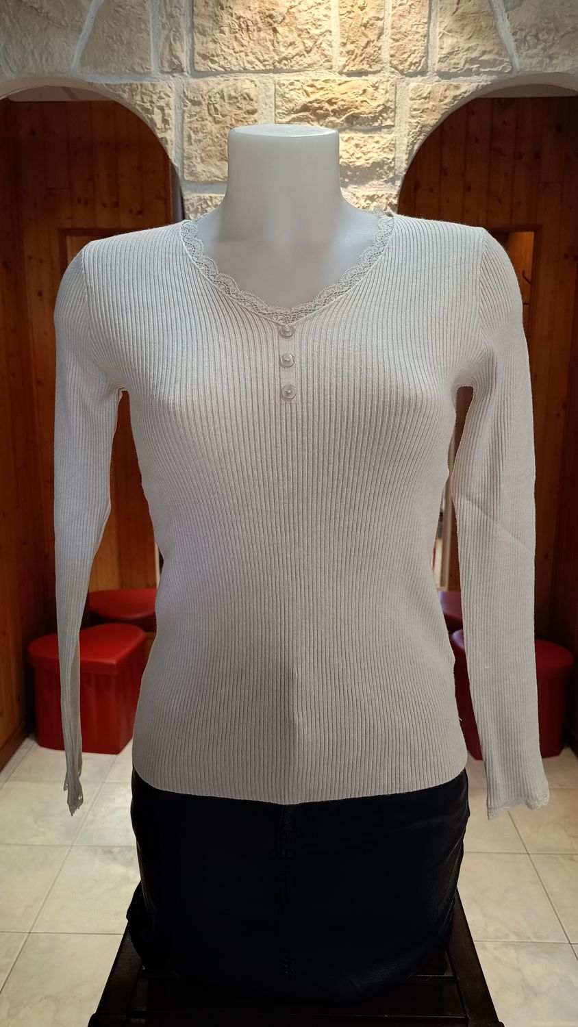 Pull côtelé Francesca beige 