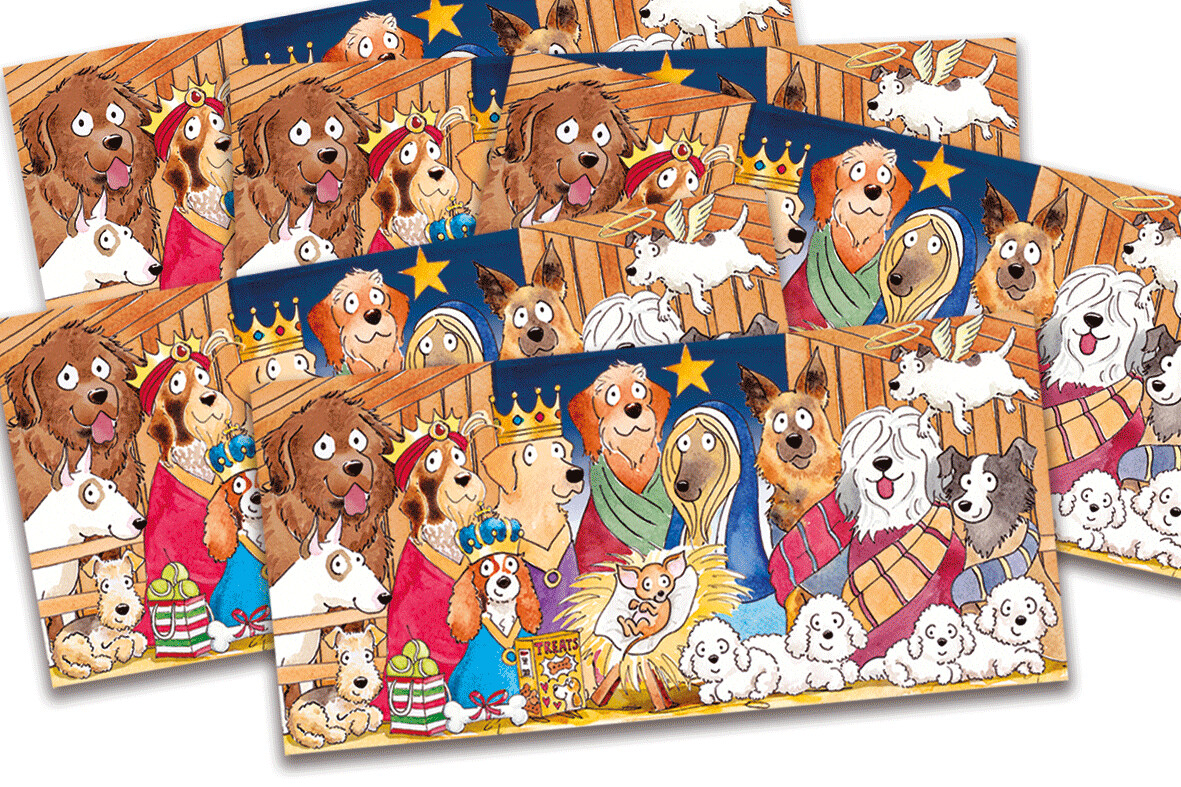 5 Nativity Dogs Christmas Cards