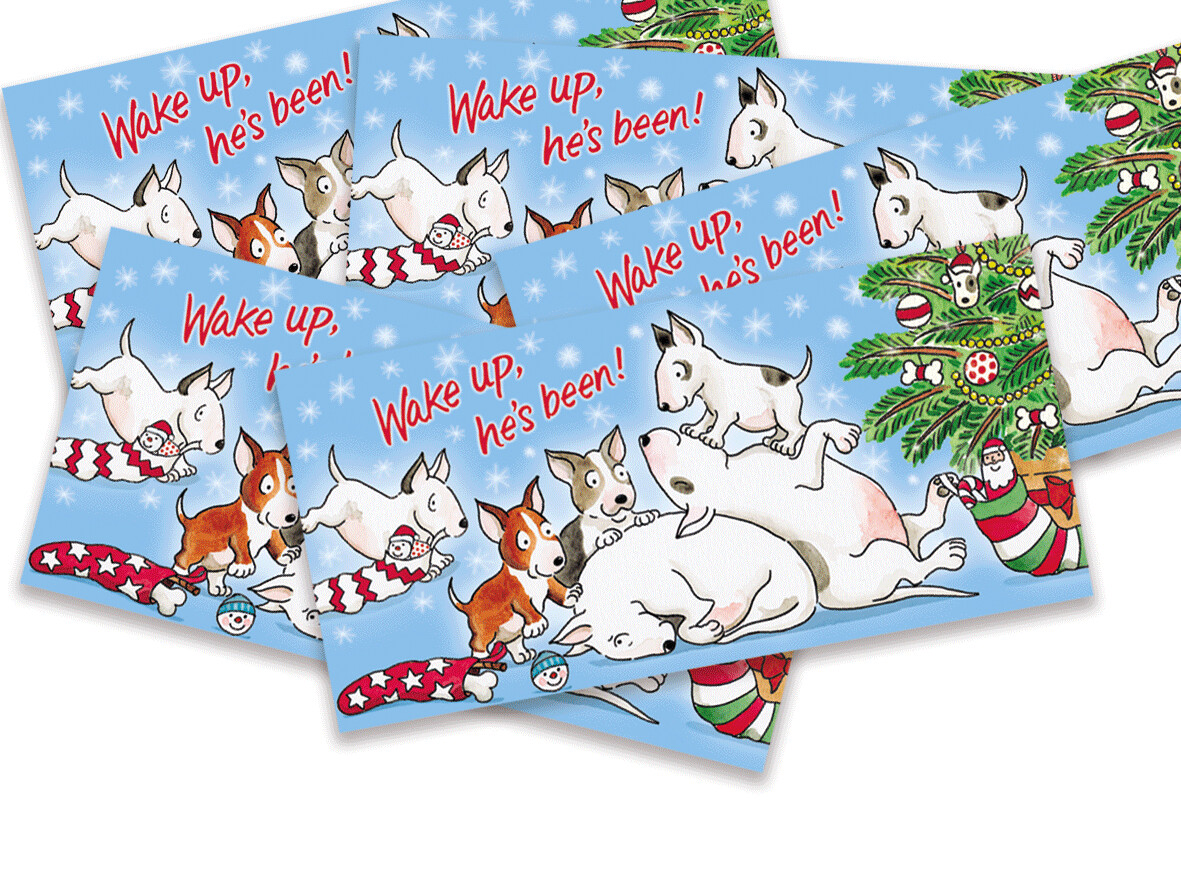 5 Bull Terriers Christmas Cards