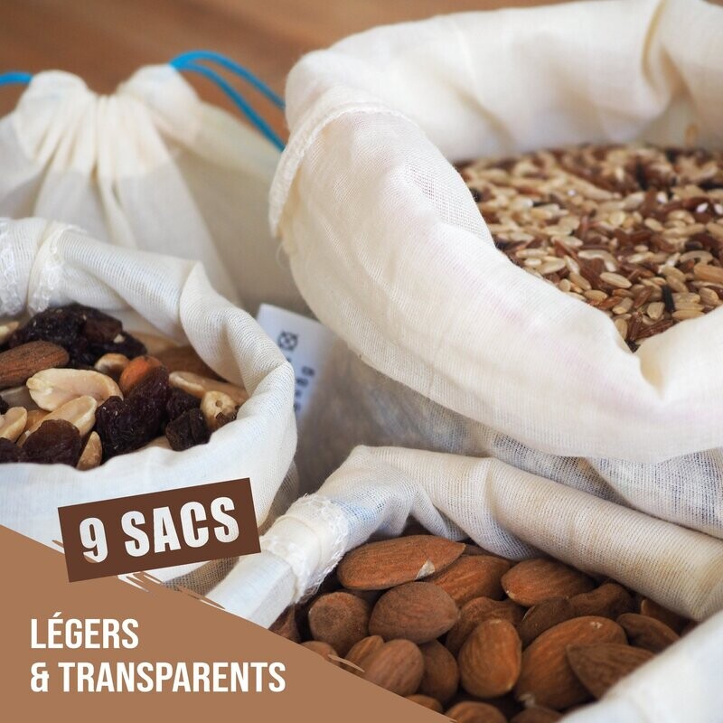 Kit 9 sacs à vrac en coton bio