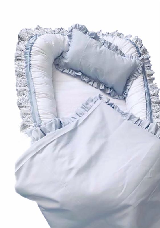 Babynestchen, grau weiß mit Spitze
