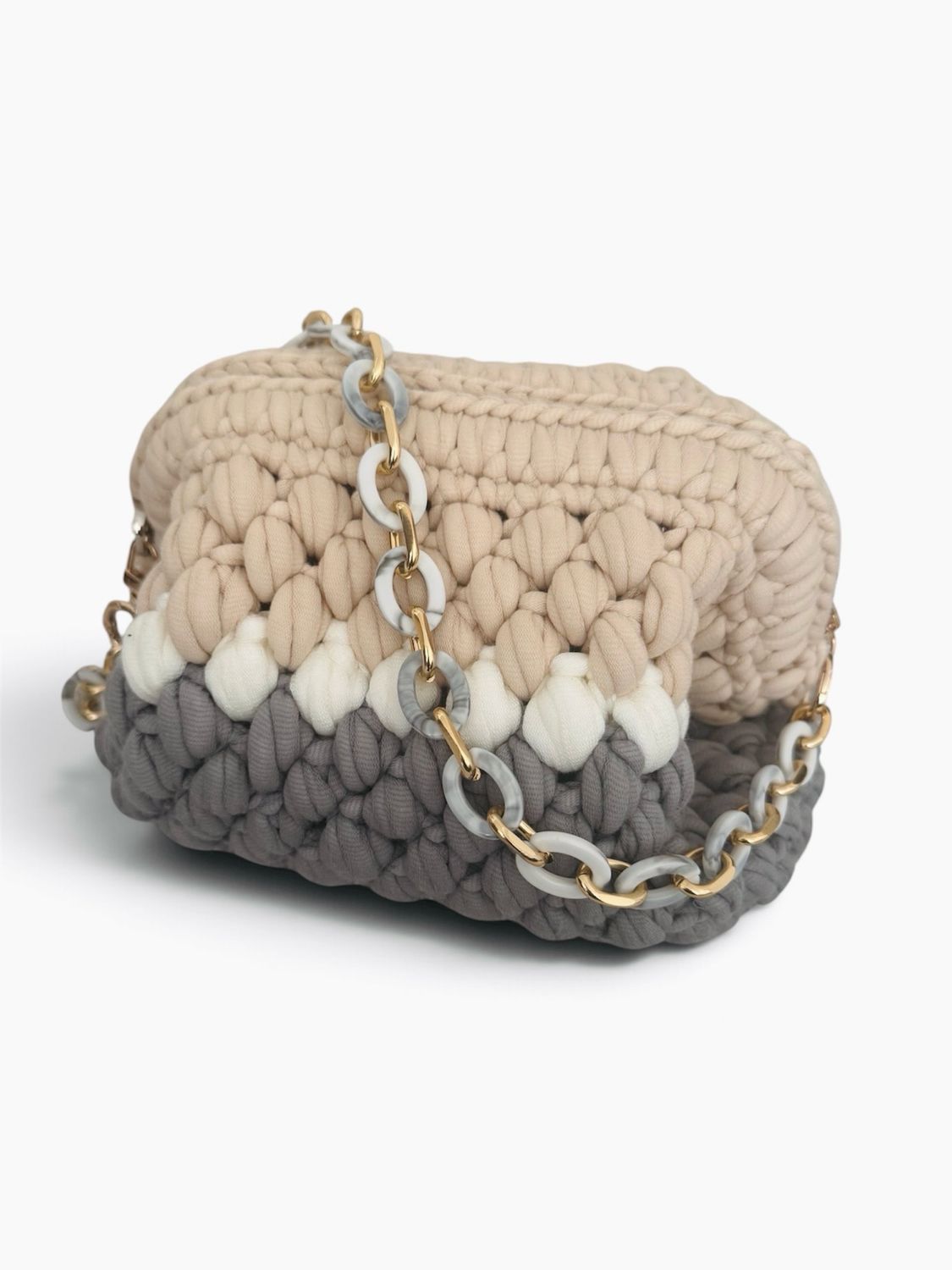 Handgefertigte Chunky-Umhängetasche – Beige &amp; Anthrazit