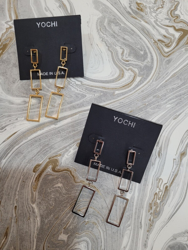 Yochi  Rectangular Dangles Silver