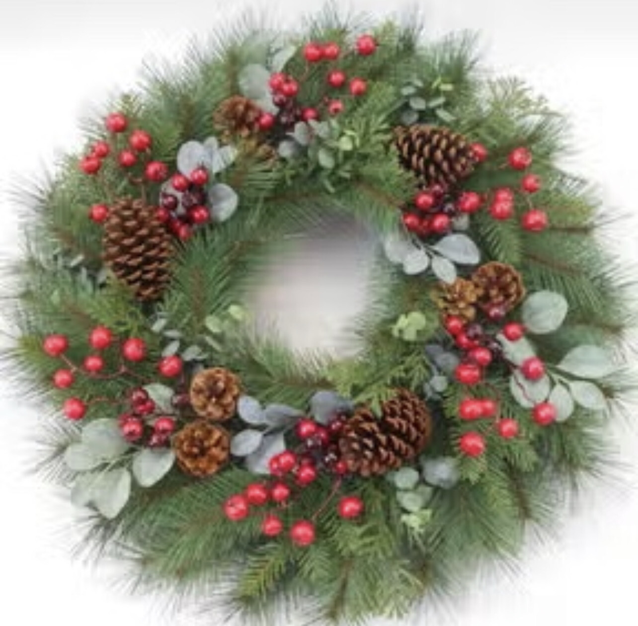 ES Essentials Christmas Pine Eucalyptus Red Berry Wreath