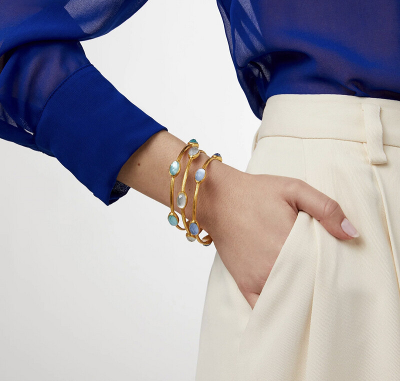 Julie Vos Ivy Stone Bangle - Iridescent Peacock Blue- M