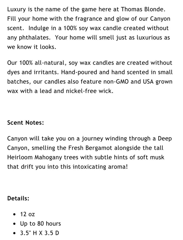 Thomas Blonde Canyon Candle