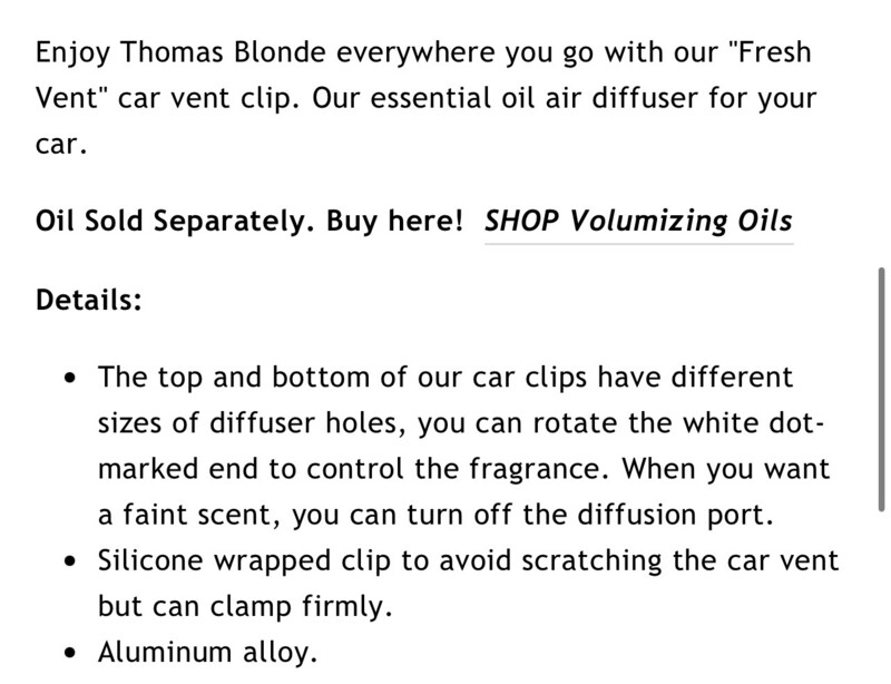 Thomas Blonde Car Vent Diffuser