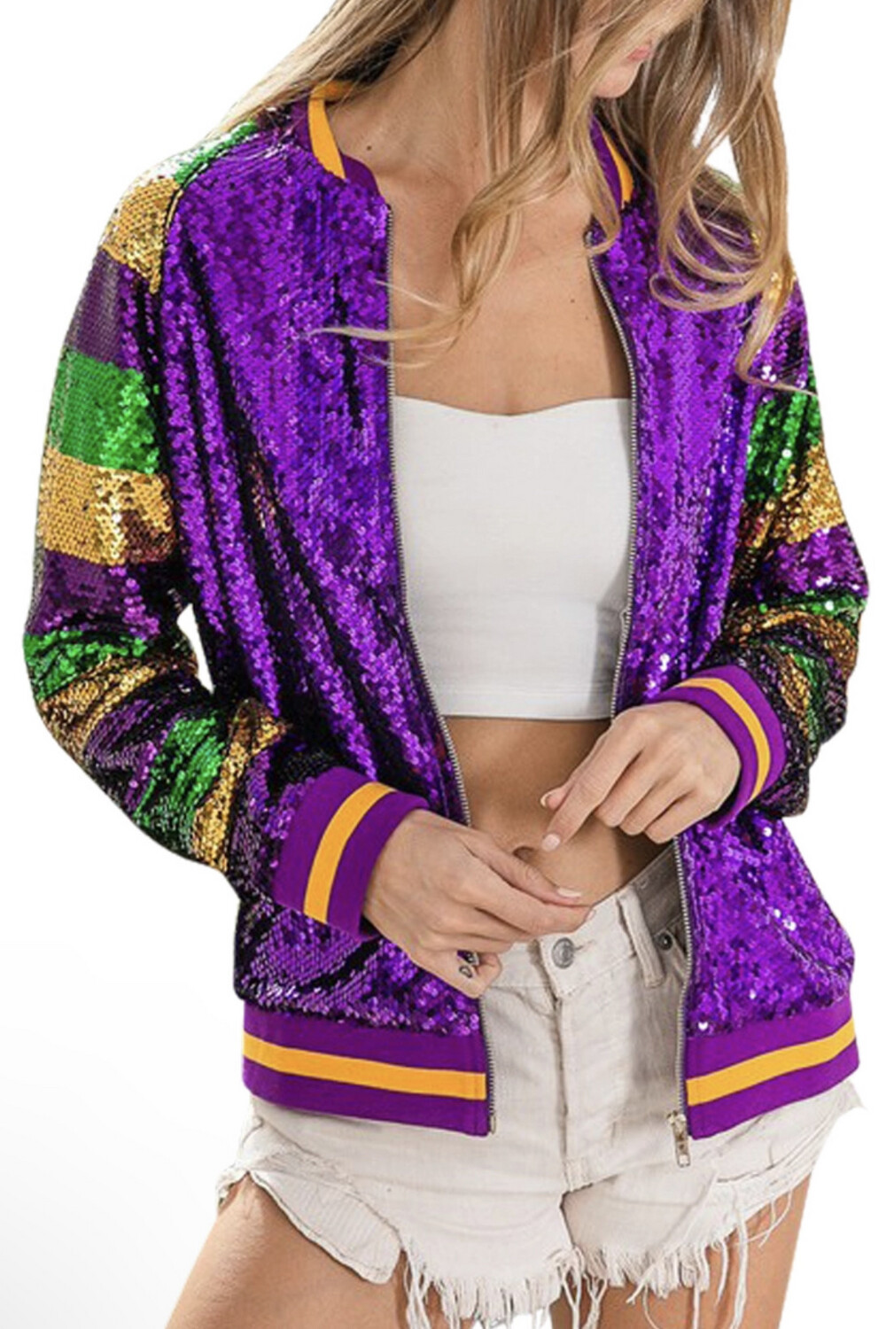 Vanilla Monkey Mardi Gras Sequin Bomber Jacket