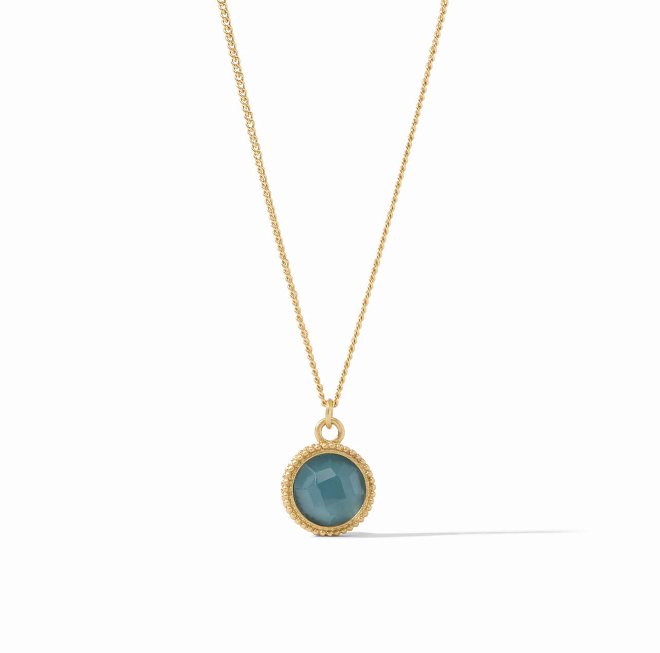 Julie Vos Fleur De  Lis Solitaire Necklace Iridescent Peacock Blue