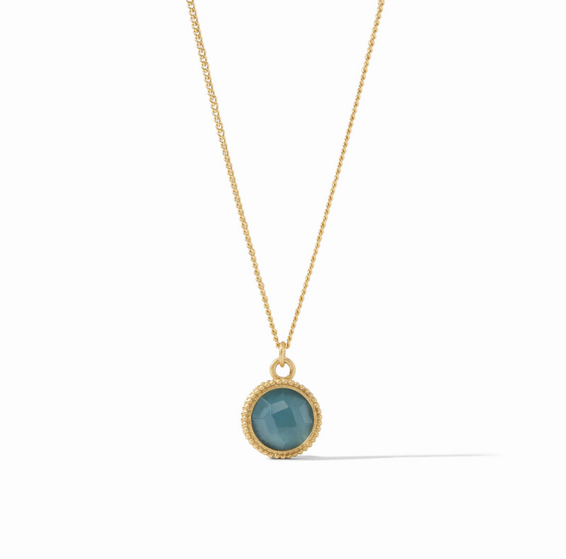 Julie Vos Fleur De  Lis Solitaire Necklace Iridescent Peacock Blue