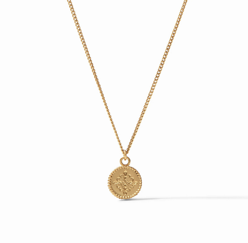 Julie Vos Fleur De  Lis Solitaire Necklace Iridescent Peacock Blue
