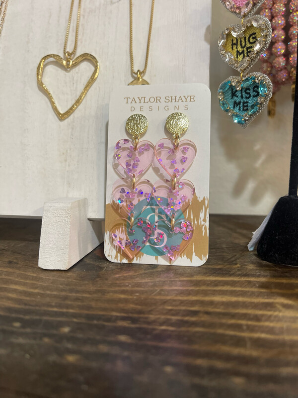 T S Cutie Pie Triple Heart Earrings