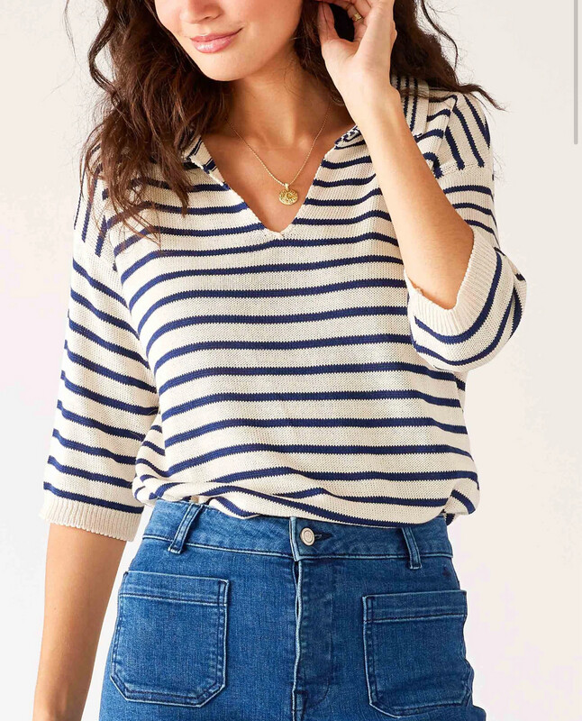 Mersea Brento Polo Sweater Navy\cream Stripe
