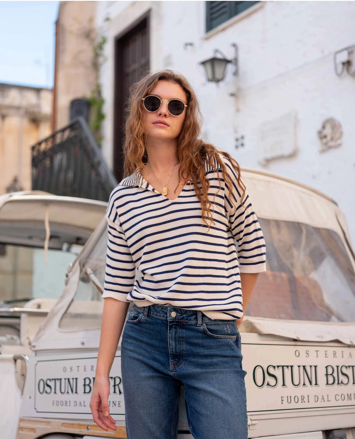 Mersea Brento Polo Sweater Navy\cream Stripe