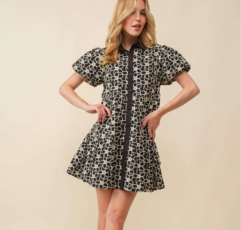 Main Strip Jacquard Floral Baby Doll Dress