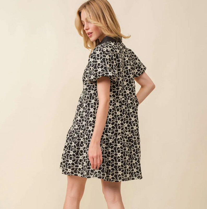 Main Strip Jacquard Floral Baby Doll Dress