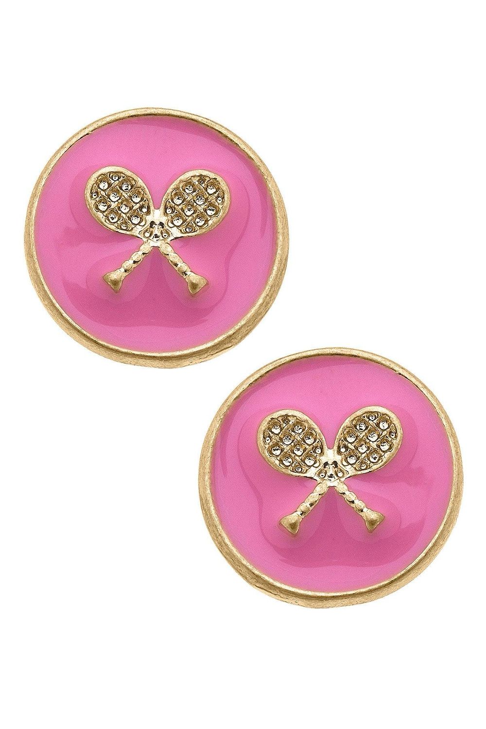 Canvas Tennis Racket Circle Stud Earring Pink
