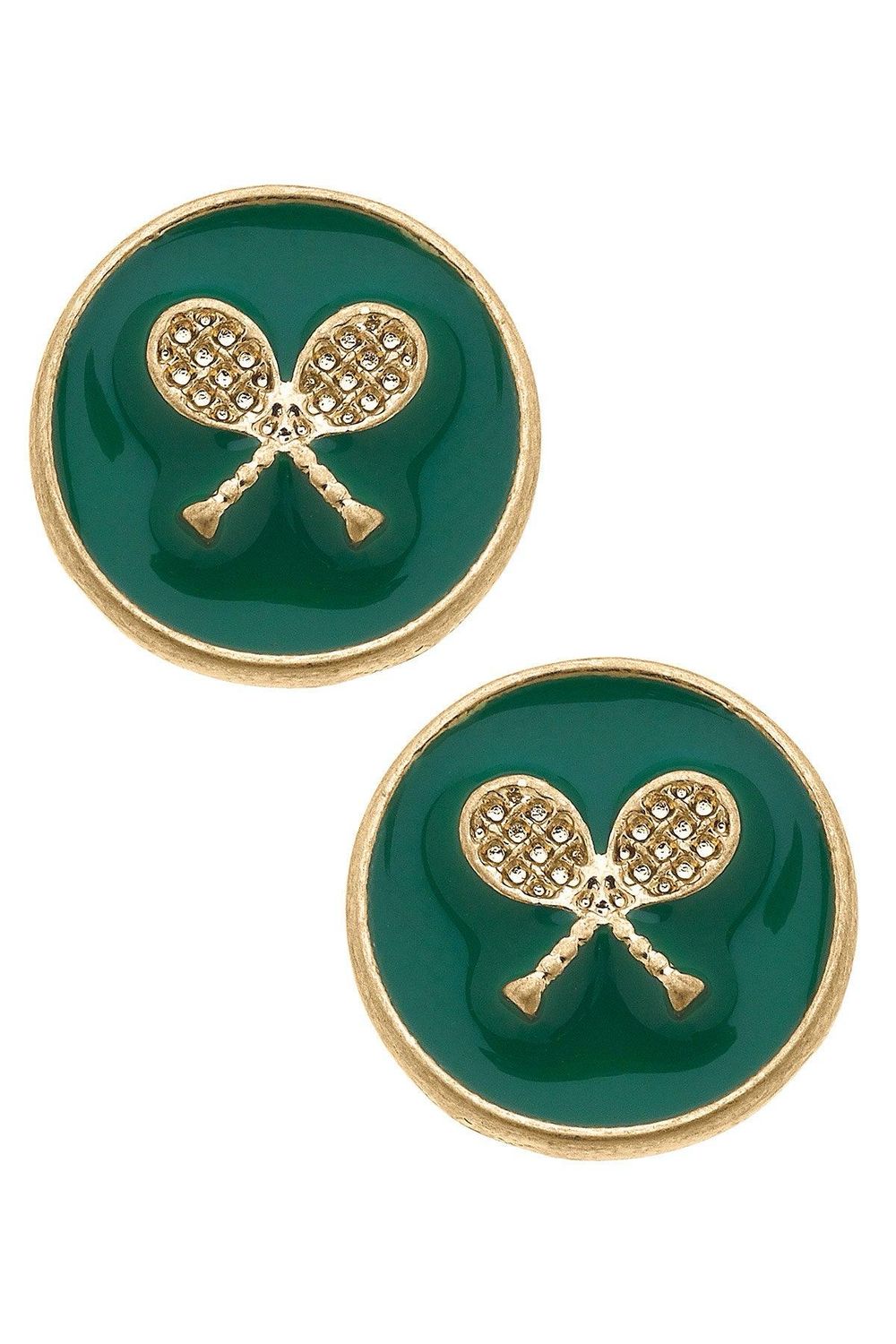 Canvas Tennis Racket Stud Earring Green